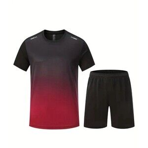 Men Summer Sports Outfit 2-Piece Set Short Sleeve T Shirt Short Tracksuit Sz L